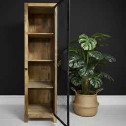 Tall Industrial Locker Cabinet 182cm - Wood & Iron Storage Cupboard Mesh Door Shelving 52cm Rustic Organiser 6Ft Furniture - thumbnail 2