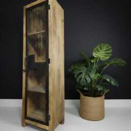Tall Industrial Locker Cabinet 182cm - Wood & Iron Storage Cupboard Mesh Door Shelving 52cm Rustic Organiser 6Ft Furniture - thumbnail 3