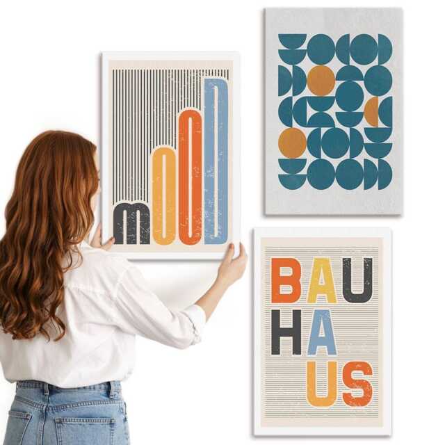 Canvas Set Of 3 - Geometric Patterns Posters Bauhaus Style, Turquoise Wall Art, Abstract Decor - image 1