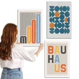 Canvas Set Of 3 - Geometric Patterns Posters Bauhaus Style, Turquoise Wall Art, Abstract Decor