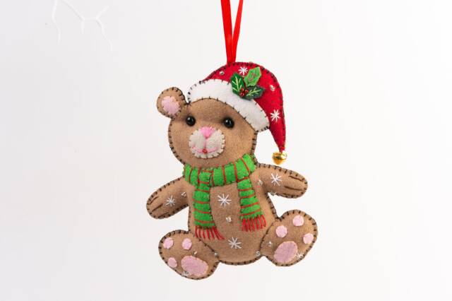 Felt Teddy Bear Christmas Ornament Hand-stitched Holiday Decor - image 1
