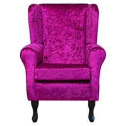 Pink Crushed Velvet Wingback Chair Shimmer Fuchsia Fireside Accent - thumbnail 2