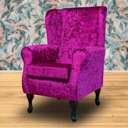 Pink Crushed Velvet Wingback Chair Shimmer Fuchsia Fireside Accent - thumbnail 1