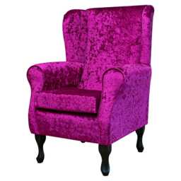 Pink Crushed Velvet Wingback Chair Shimmer Fuchsia Fireside Accent - thumbnail 3