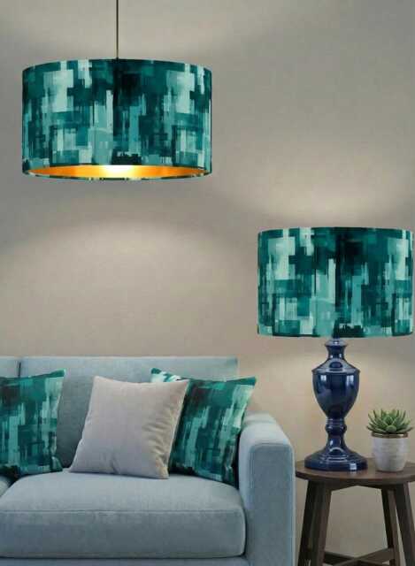 Handmade By Order Teal Green Blue Pixel Texture Abstract Art Design Print On Velvet Drum Lamp Shade Pendant Light All Shapes Size - image 1