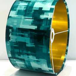 Handmade By Order Teal Green Blue Pixel Texture Abstract Art Design Print On Velvet Drum Lamp Shade Pendant Light All Shapes Size - thumbnail 3