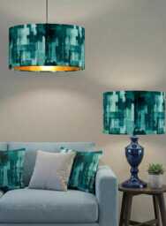 Handmade By Order Teal Green Blue Pixel Texture Abstract Art Design Print On Velvet Drum Lamp Shade Pendant Light All Shapes Size