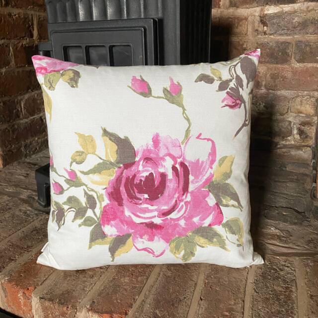 477. Handmade Garden Rose Cerise 100% Cotton Cushion Cover. Various Sizes - image 1