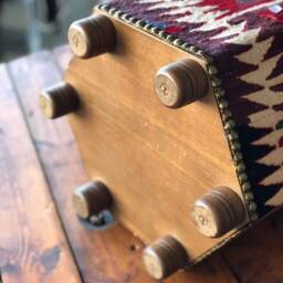 Vintage Kilim Ottoman Stool, Hexagon Footrest, Beech Wood Legs - thumbnail 4