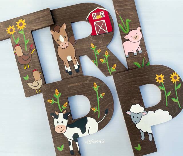 Hand Painted Farm Animal Wood Letters Nursery Wall Decor - image 1