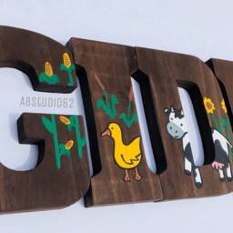 Hand Painted Farm Animal Wood Letters Nursery Wall Decor - thumbnail 4