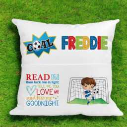 Personalised Football-Themed Kids Book Cushion - 40x40cm Custom Name Pillow Bedtime Story Holder Optional Insert - thumbnail 3