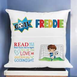 Personalised Football-Themed Kids Book Cushion - 40x40cm Custom Name Pillow Bedtime Story Holder Optional Insert - thumbnail 1