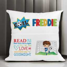Personalised Football-Themed Kids Book Cushion - 40x40cm Custom Name Pillow Bedtime Story Holder Optional Insert - thumbnail 2