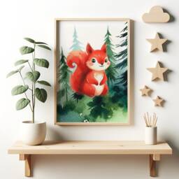 Woodland Nursery Prints - Set Of 3 Animal Posters - Owl, Deer, Squirrel Green Forest Bedroom Decor Outdoor Playroom Wall Art Boy Girl - thumbnail 3