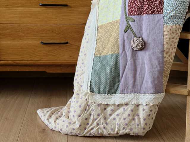 Convertible Pillow Blanket With Handmade Fabric Rose - image 1