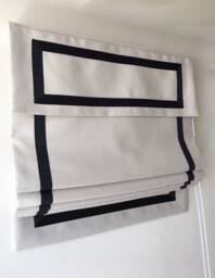Cream Relaxed Roman Shade With Black Ribbon, Custom Window Treatment