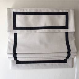 Cream Relaxed Roman Shade With Black Ribbon, Custom Window Treatment - thumbnail 2