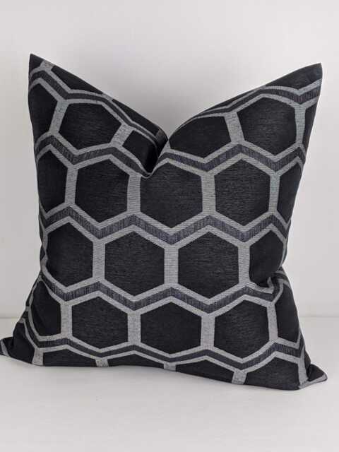 Hex Black Geometric Cushion Cover Double Sided Modern Sofa Bed Pillow Cover Noir Pillow Case Ebony - image 1
