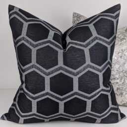 Hex Black Geometric Cushion Cover Double Sided Modern Sofa Bed Pillow Cover Noir Pillow Case Ebony - thumbnail 2