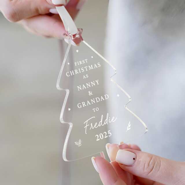 Personalised Babys 1st Christmas Bauble, Nanny & Grandad First Christmas, New Baby Gift, Grandparents Bauble Decoration - image 1