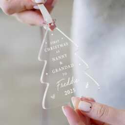 Personalised Babys 1st Christmas Bauble, Nanny & Grandad First Christmas, New Baby Gift, Grandparents Bauble Decoration