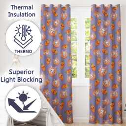 Cute Kawaii Bunny With Carrot Donut Seamless Pattern Purple Background Readymade Eyelet Ring Top Thermal 100% Blackout Curtains - thumbnail 3