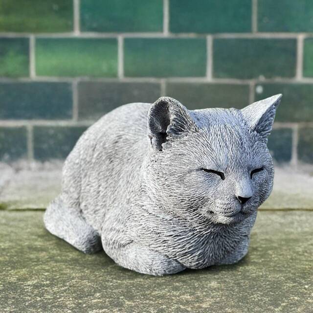 Stone Cat Statue Outdoor Ornament Kitten Sculpture Decoration For Garden Cat Concrete Memorial Pet Figurine Yard Lying Cute Animal - image 1