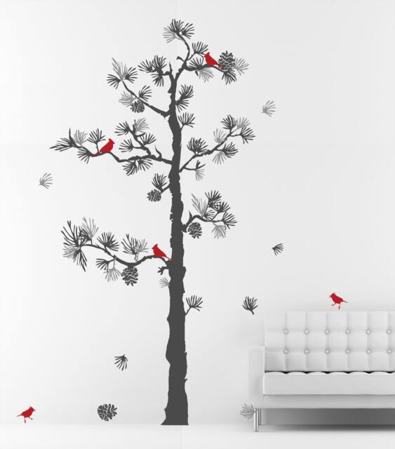 Realistic Pine Tree With Birds Wall Sticker Decals Stick On Art Personalized By Decalisland - Pinetree Sd 044 - image 1