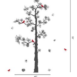 Realistic Pine Tree With Birds Wall Sticker Decals Stick On Art Personalized By Decalisland - Pinetree Sd 044 - thumbnail 2