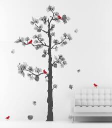 Realistic Pine Tree With Birds Wall Sticker Decals Stick On Art Personalized By Decalisland - Pinetree Sd 044 - thumbnail 1