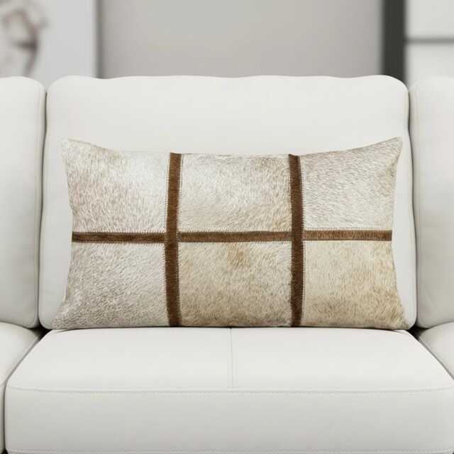 Cowhide Cushion Cover 30x50 Light Beige Leather Pillow Rustic Farmhouse Decor Natural Hairon Hide Western Style Patchwork Throw Handmade - image 1