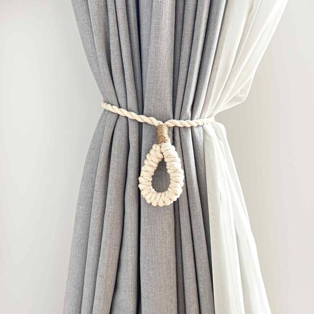 Looped Cotton Curtain Tie Back, Coastal Bohemian Boho Chic Hamptons Decor - image 1