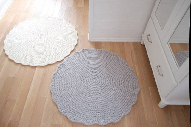Grey Wool Round Rug Hand Crocheted Felted Floor Mat - image 1