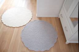 Grey Wool Round Rug Hand Crocheted Felted Floor Mat