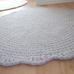 Grey Wool Round Rug Hand Crocheted Felted Floor Mat - thumbnail 3