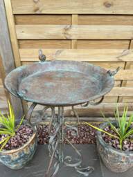 Large Verdigris - Reddish Green Metal Garden Bird Bath