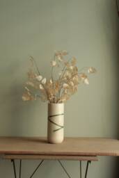 Handmade Ceramic Minimal Design Vase, Stoneware Flower White Vase With Green Texture, Home Decor, Modern Unique Decorative Pottery - thumbnail 1