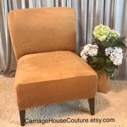 Slipcover Gold Suede Stretch Chair Cover For Armless Chair, Slipper Accent Parsons Side Chair, Gray. Beige - thumbnail 2