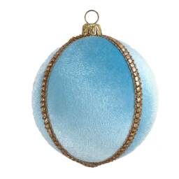 Limited Edition Velvet Bauble - Handmade Eco-Friendly Christmas & Diwali Decor Unique Wedding Favors Serene Icy Blue With Gold Trim - thumbnail 4