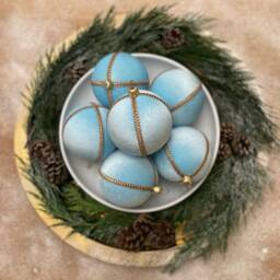 Limited Edition Velvet Bauble - Handmade Eco-Friendly Christmas & Diwali Decor Unique Wedding Favors Serene Icy Blue With Gold Trim - thumbnail 2