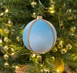 Limited Edition Velvet Bauble - Handmade Eco-Friendly Christmas & Diwali Decor Unique Wedding Favors Serene Icy Blue With Gold Trim - thumbnail 3