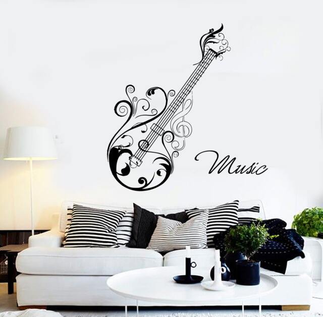 Wall Vinyl Music Guitar Flower Ornament Guaranteed Quality Decal Mural Art 1508Dz - image 1