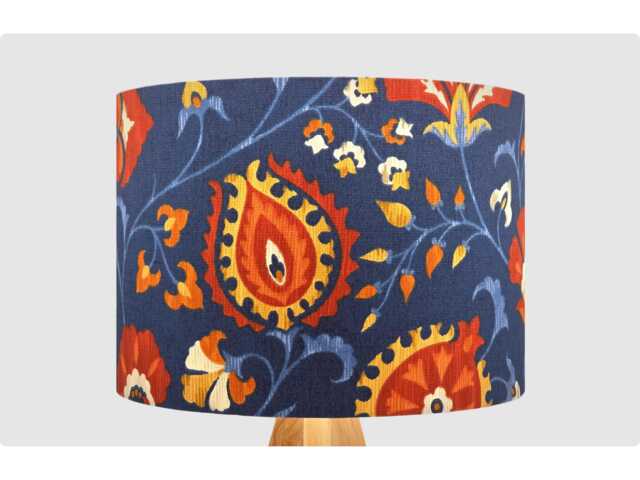 Handmade Lampshade Navy Blue Burnt Orange Paisley Floral Fabric Drum, Boho Jacobean Light Shade For Table Lamp/Floor Or Ceiling Pendant - image 1