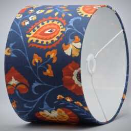 Handmade Lampshade Navy Blue Burnt Orange Paisley Floral Fabric Drum, Boho Jacobean Light Shade For Table Lamp/Floor Or Ceiling Pendant - thumbnail 3