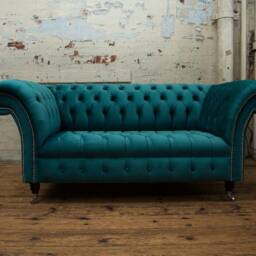 British Handmade Teal Velvet 2 Seater Chesterfield Sofa - thumbnail 2