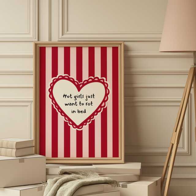 Hot Girls Rot in Bed Print - Fun Red & Pink Bedroom Wall Art - image 1