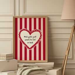Hot Girls Rot in Bed Print - Fun Red & Pink Bedroom Wall Art - thumbnail 1