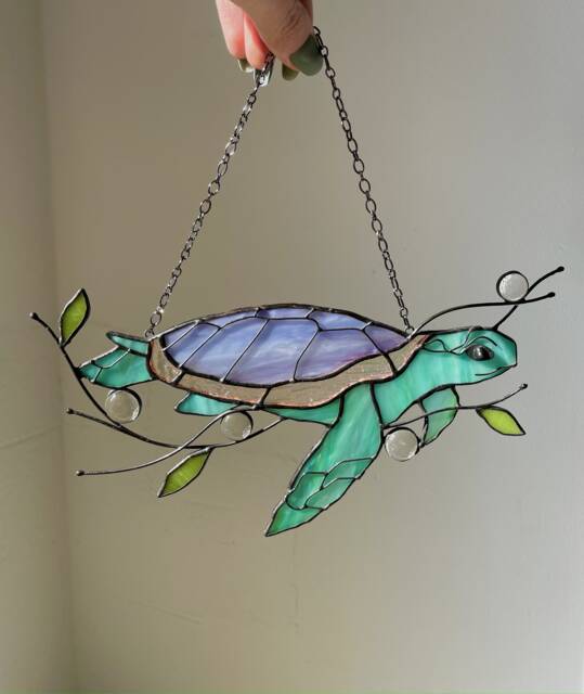 Turtle Suncatcher Stain Glass Decor Green Home House Window Wall Hangings Gift Grandma Gift - image 1
