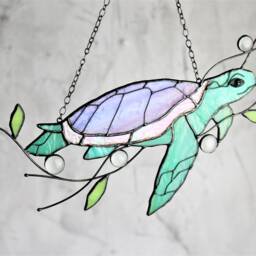 Turtle Suncatcher Stain Glass Decor Green Home House Window Wall Hangings Gift Grandma Gift - thumbnail 2
